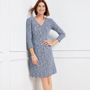 NWT Talbots Smile Blue White Stretch Tweed‎ Shift Dress Size 14